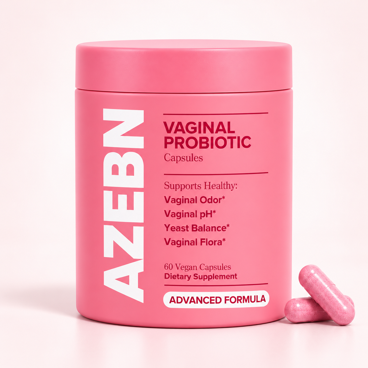 AZEBN Women's Probiotic + Prebiotic Capsules, pink jar with 60 capsules