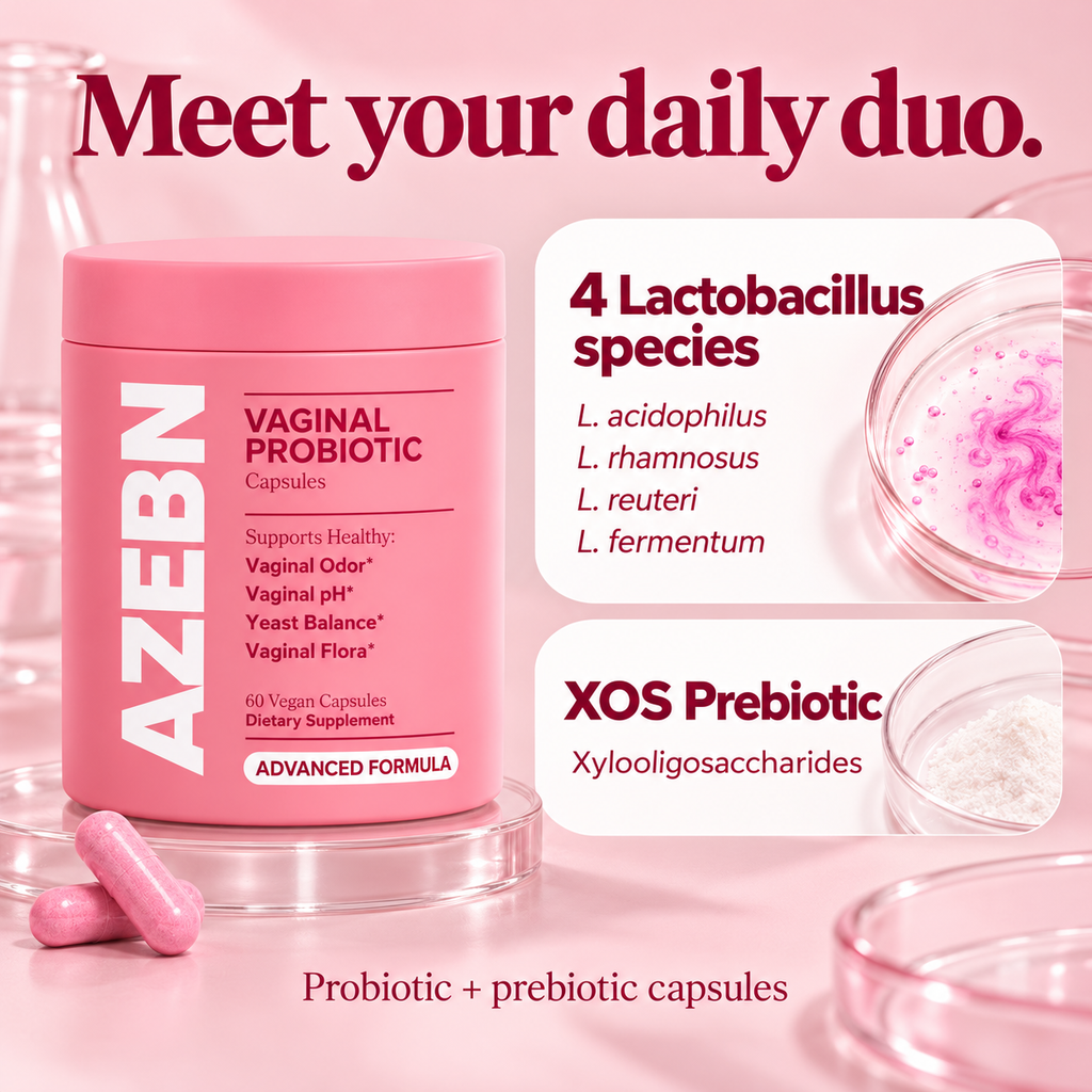 Four Lactobacillus species and XOS prebiotic ingredient overview with AZEBN pink jar