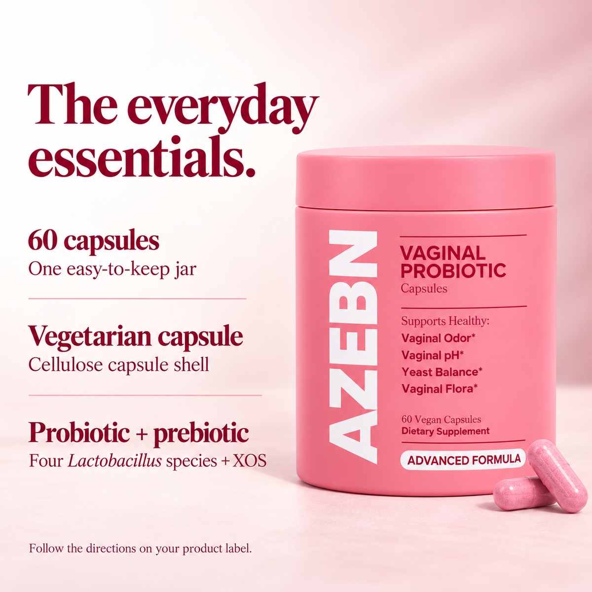 AZEBN 60-capsule probiotic and prebiotic product details
