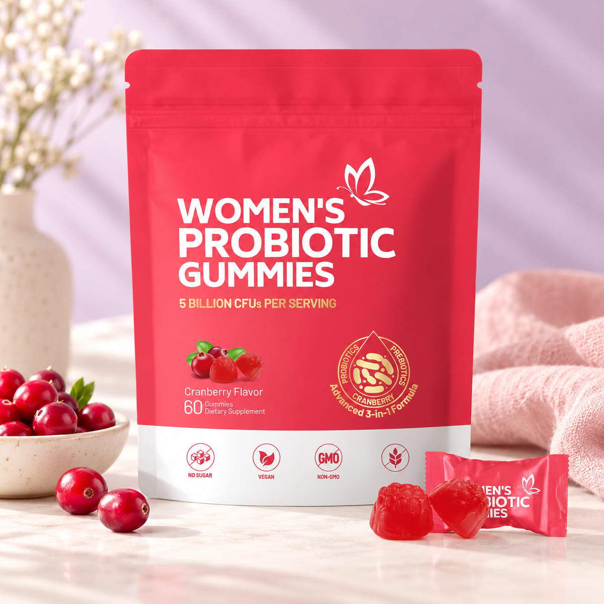 Women's Probiotic Gummies – Cranberry, 60 Count — lifestyle photo