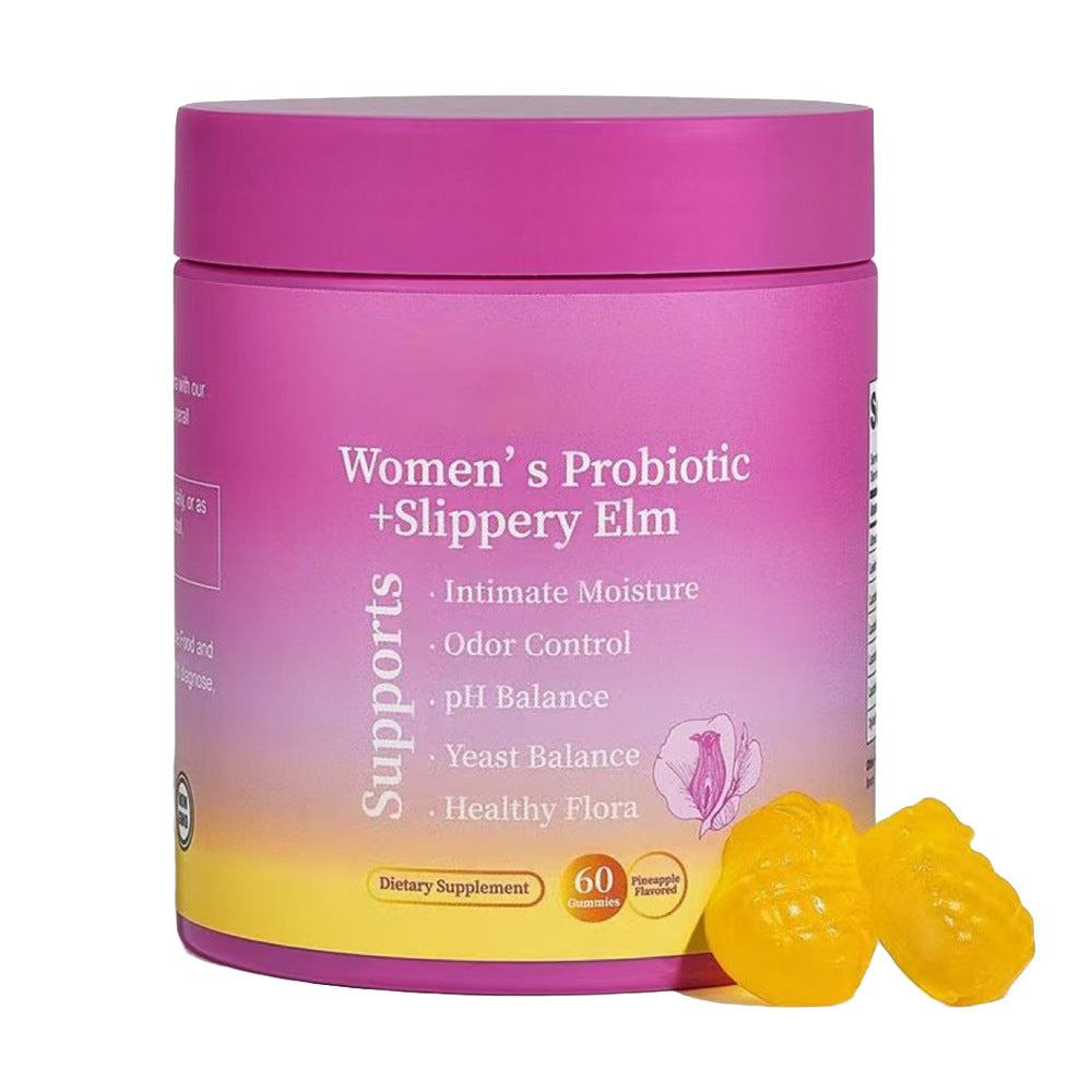 Women's Probiotic + Slippery Elm Gummies – Pineapple, 60 Count (Purple Jar)