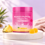 Women's Probiotic + Slippery Elm Gummies – Pineapple, 60 Count (Pink Jar) — lifestyle photo