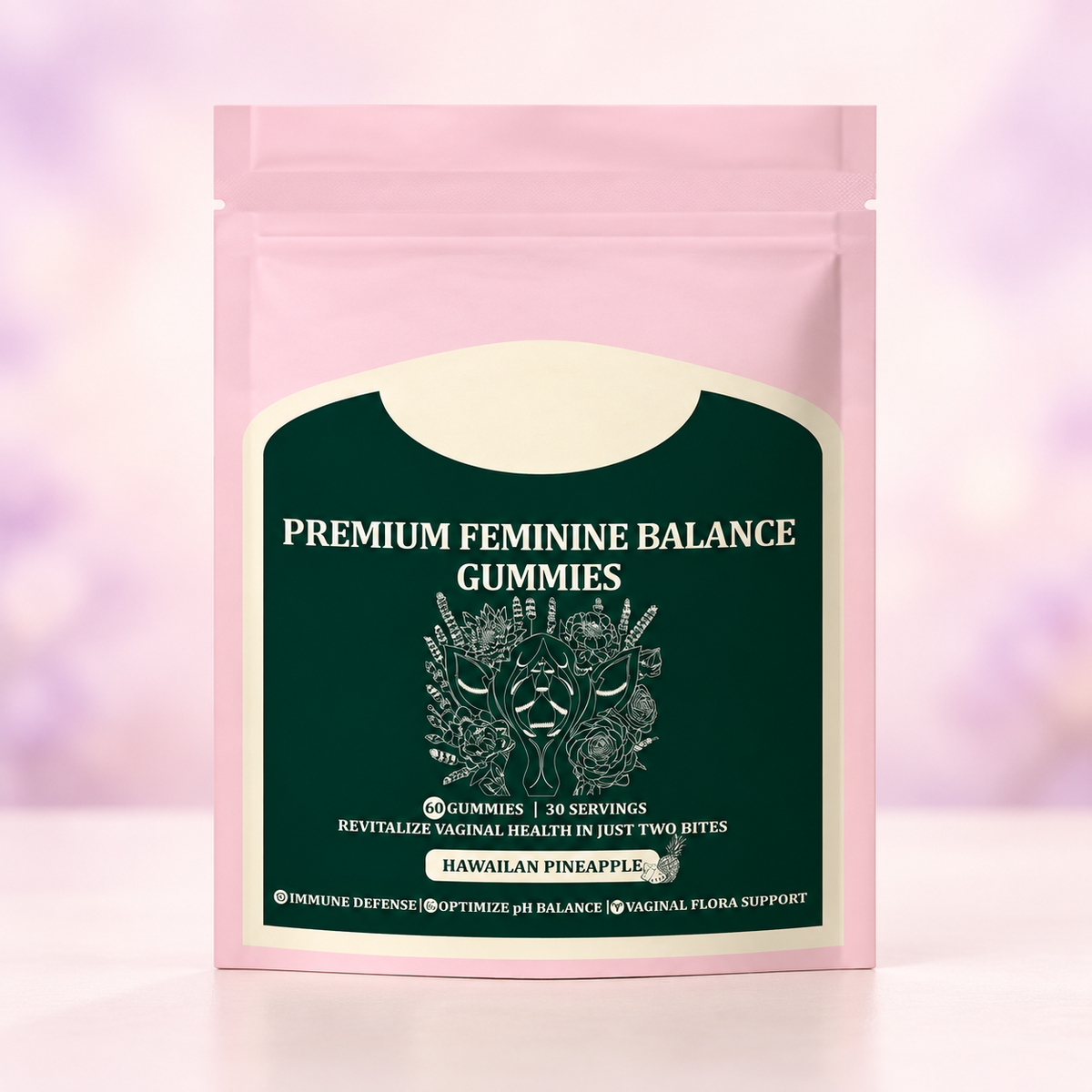 Feminine Balance Gummies – Hawaiian Pineapple, 60 Count — pastel studio photo