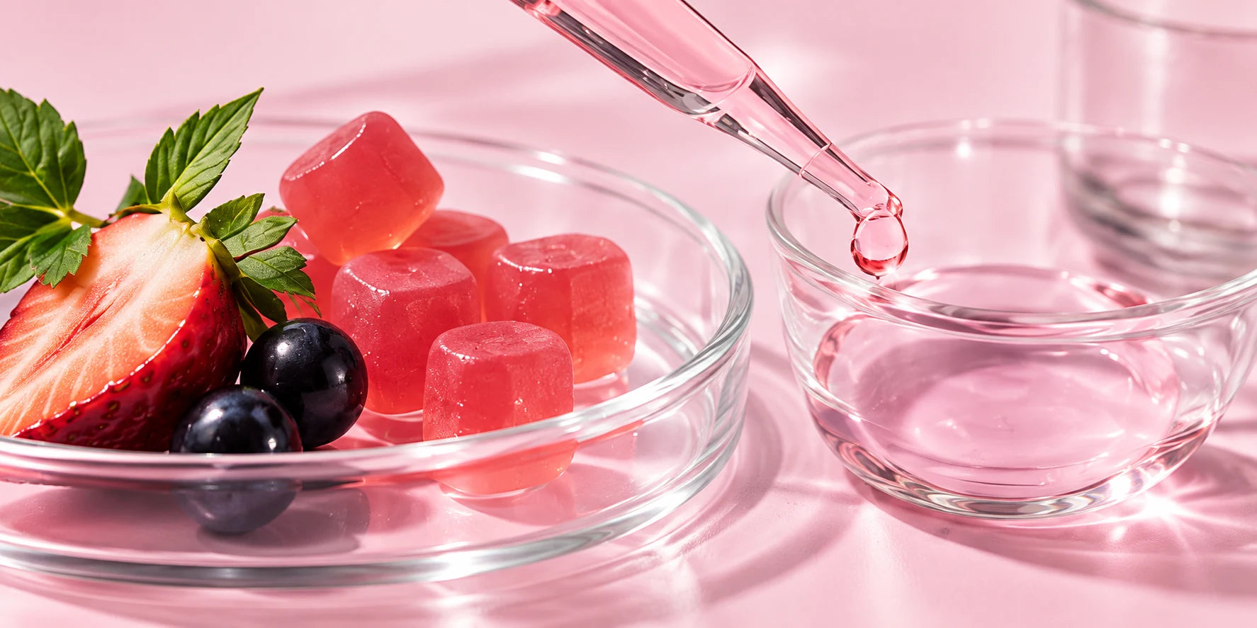 Berries, gummies and glassware